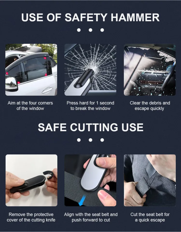 SEAMETAL Car Safety Hammer Broken Window Hammer Cuttable Seat Belt Portable  Mini Car Emergency Escape Tool