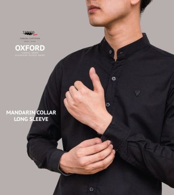 เสื้อเชิ้ตคอจีนแขนยาวทรง Slimfit ผ้า Oxford Cotton100% แบรนด์ TAWADA รุ่น T012-BLACK