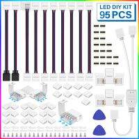 [HOT JJRQQZLXDEE 574] 5050 4-Pin RGB LED Strip Light Connector Kit พร้อม T/l-Shaped Strip Jumpers Strip Clips Wire Connection Terminal Splice LED Strip