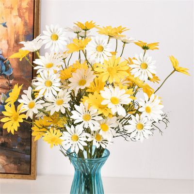 【CC】 Artificial Flowers Daisies Decoration 52cm 5 Heads Branch Bouquet Wedding Bridal Silk Fake 1PCs