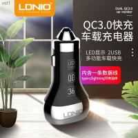 LDNIO Lideno 36W พร้อมจอแสดงผล LED หน้าจอสำหรับชาร์จในรถการตรวจจับแรงดันไฟฟ้าพร้อมจอแสดงผลดิจิตอลชาร์จในรถและ USB คู่ชาร์จในรถ Vst1