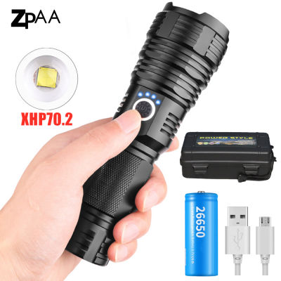 Ultra Powerful LED Flashlight USB Rechargeable Zoomable Torch XHP50 XHP70 XHP70.2 Hand Lamp 26650 18650 Battery Flash Light