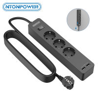 NTONPOWER USB Power Strip with 3M Extension Cord Wall Mounted Network Filter with Sticky Plastic Plate Multiple Protection Plug