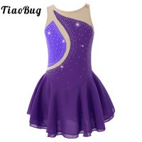 【hot】☋﹍  Kids Mesh Splice Rhinestone Figure Skating Ballet Performance Costumes