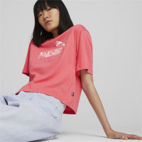 PUMA BASICS - เสื้อยืดผู้หญิงลายกราฟิก Summer Splash สีชมพู - APP - 67710463