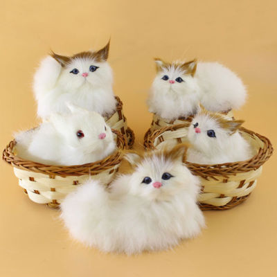 Hittime Simulation Plush Animal Toy Cute Mini Bunny Cat With Basket Bedroom Tabletop Car Decorations Children Kids Gifts