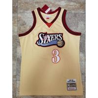 Top Selling Classic Fashion Trend NBA Iverson Same Basketball Jersey Mitchell &amp; Ness76 No.3 Iverson 97-98 Special Edition Gold Embroidery Iverson Jersey Sales