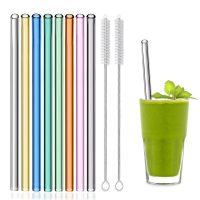 ♣◑ 8 Pcs Colorful Reusable Glass Straws 8 quot;x8mm Eco-friendly Drinking Straws for Smoothie Milkshakes Tea Juice Cocktail Straws