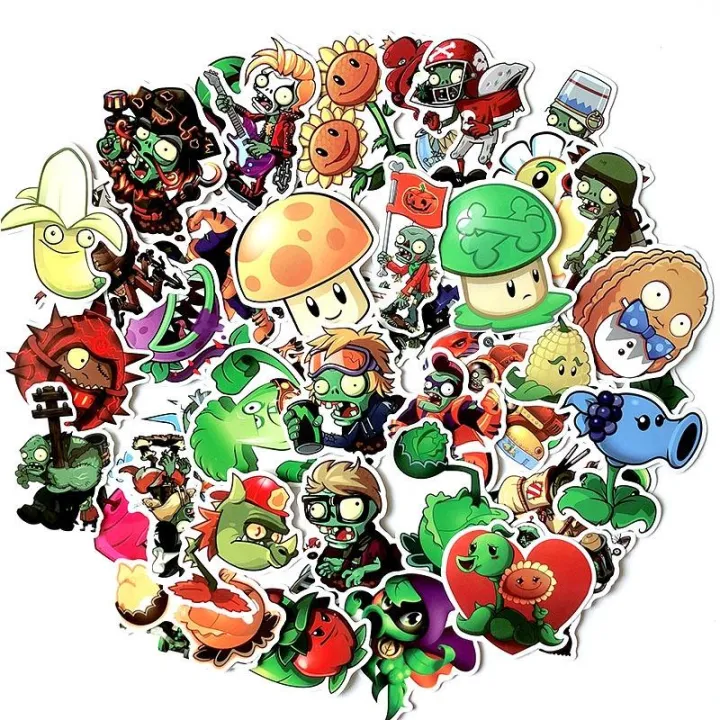 50Pcs Plants Vs Zombies Stickers DIY Skateboard Guitar Luggage Phone ...