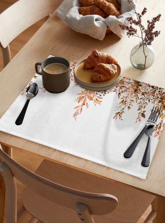 เครื่องใช้บนโต๊ะอาหารลายใบไม้สีน้ำดอกไม้บนโต๊ะอาหารแผ่นรองทนทาน4-6ชิ้นอุปกรณ์รับประทานอาหารโต๊ะทำความร้อน