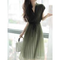 2021 summer high-end Pleated Chiffon gradient green dress