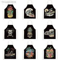 ☑☃♈ Punk Skull Printing Women Kitchen Aprons Waterproof Cooking oil-proof Cotton Linen Antifouling Chef Apron Cleaning 55x68cm