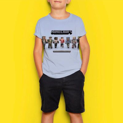 [5-15 Years Old]  Minecraft 3d Printed Short-Sleeved Spring Summer New Style Children Boys Girls Korean Student Daily T-Shirt Casual Breathable Round Neck Top