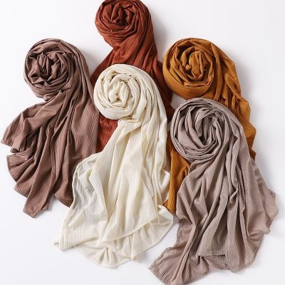 Women Hijabs Muslim Scarf New Knitted Solid Color Turba Fabric Woman Striped Headscarf Malayan Leisure Indonesia Wholesale Shawl