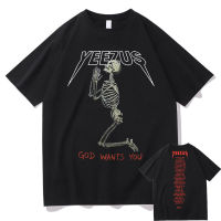 God Wants You Kanye West Double Sided Print Tshirt Skull Graphic Tshirts Hiphop T Shirt Man 100% Cotton Gildan