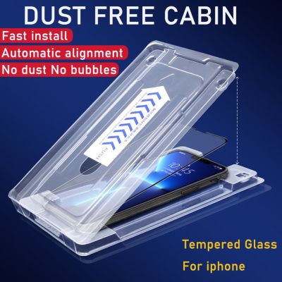 ☎✇ High Quality Dust free cabin Full Cover Screen Protector For iPhone 14 13 12 11 PRO MAX X XS XR Tempered Glass Film holder