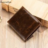 ZZOOI Mens Wallet  100% Genuine Leather Purse Holder Business Anti-Theft Credit Card Rfid Short Wallet Male Slim Coin Purse Money Bag