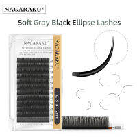 NAGARAKU Flat Ellipse Eyelash Split Tips Matte Grey Black Color Super Soft Gentle Natural Eyelash Extension Flat Shape Lashes