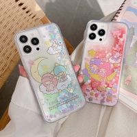 น่ารักการ์ตูน Little Twin Stars Liquid Quicksand เคสโทรศัพท์สำหรับ iPhone 14 Pro Max 14 Pro 14 Plus กันกระแทก Hard โทรศัพท์มือถือฝาหลังสำหรับ iPhone 13 Pro Max เคสโทรศัพท์สำหรับ12 11 XR XS X 8 7 6เคสป้องกัน Plus SE