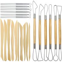 Pottery Clay Sculpting Tools, 22Pcs Wooden Handle Pottery Carving Tools &amp; Metal Scraper &amp; Plastic Clay Shaping Tools