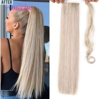 Amecire Synthetic Wavy Straight Hair Ponytail Extensions 22 Inch Long Blonde Brown Clip in Hair Extension Wrap Around Ponytail Wig  Hair Extensions  P