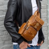 ❡ Luufan Crazy Horse Leather Chest Bag For Man Cow Leather Big Sling Bag Male Chest Pack Real Leather Crossbody Bags Riding Bags