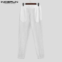 INCERUN กางเกงขายาวสำหรับผู้ชาย,กางเกงขายาวแบบตาข่ายเอวยางยืดสำหรับวิ่งกางเกงวอร์มผ้าโปร่ง (สไตล์ตะวันตก) #3JH