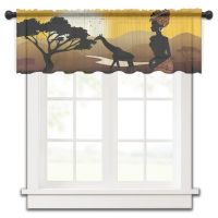 【YD】 African Woman Silhouettes Rod Short Curtain Half-Curtain Door Drape Small Window Sheer Curtains