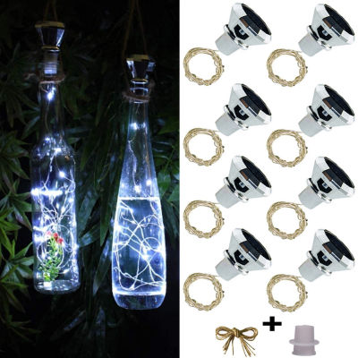 8 Pack Solar Wine Bottle Cork Lights, 2M 20 LEDs Copper Wire Fairy Garland String Lights for Xmas Wedding Party Art Decor Lamp