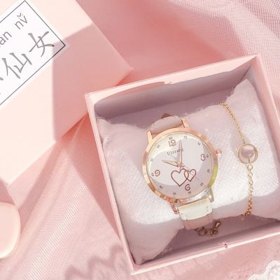 【Hot Sale】 female ins 2019 new student Korean version simple cute heart cherry blossom powder girl waterproof luminous watch