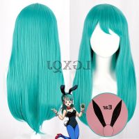 【Ready Stock?】 In Stock Anime Dragonball Bulma Buruma Cosplay Wig 65cm Long Green Women Hair Heat Resistant Party Wigs Bunny Ears Free Cap