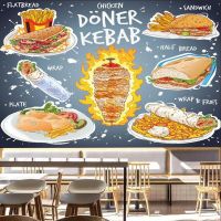 ภาพติดผนัง3D รูปกระดาษตกแต่งผนังอุตสาหกรรมสำหรับเคบับรูปสแน็กบาร์พื้นหลังร้านอาหารจานด่วนอเมริกันตามสั่ง