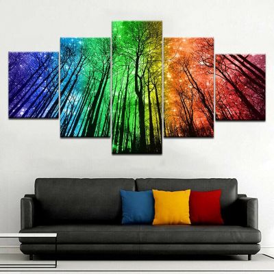 Rainbow Tree Sun ภาพวาด Art ภาพวาดผ้าใบสมัยใหม่ HD พิมพ์-5แผงภาพตกแต่งบ้านภาพวาดโปสเตอร์ผนังสำหรับตกแต่งห้อง