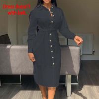 ZZOOI Fashion White Shirt Dress Elegant Office Ladies Long Sleeve Loose Plain Turn Down Collar Female Plus Size Midi Dress Summer