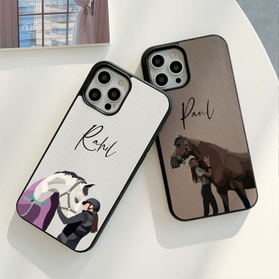 Horse Personalisad ชื่ออิฐ Saffiano มังสวิรัติ PU หนังสำหรับ 14 13 11 12 Pro Max 14Plus XR XS Max กรณีหรูหรา