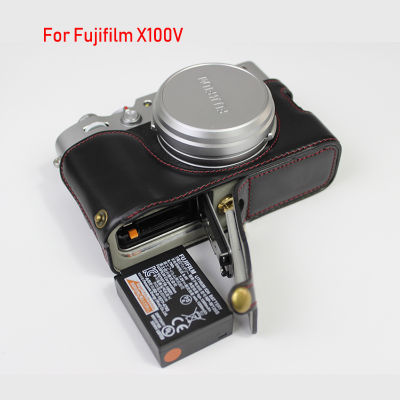 แบบพกพาหนัง PU กรณีกระเป๋ากล้องปกคลุมสำหรับ Fujifilm ฟูจิ X100V X-100V ครึ่งร่างกายชุดปกคลุมด้วยการเปิดแบตเตอรี่