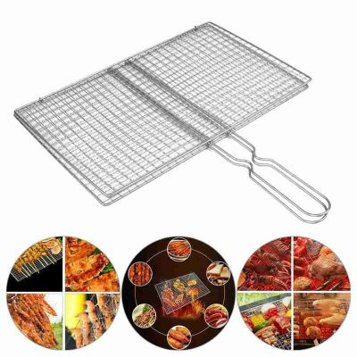Non-Stick Fish Grilling Basket Metal Handle Barbecue Tool Meat Bacon Grill Net Outdoor BBQ Rack Accessories Steel