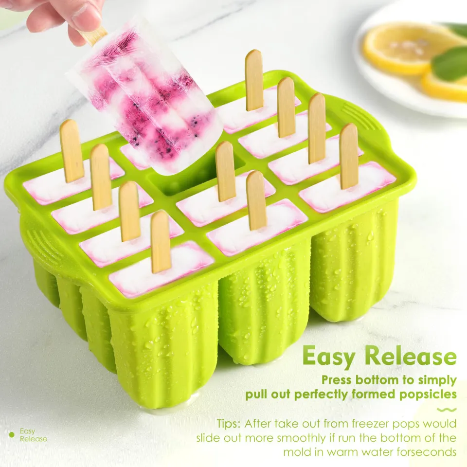 12 PCS Silicone Popsicle Molds Easy-release Bpa-free Popsicle Maker Molds  Ice Pop Molds Homemade Popsicle Ice Pop Maker With 50PCS Sticks 