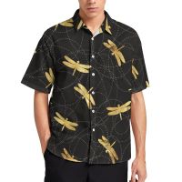 Hawaiian Dragonfly Print Men Colorful Animal Casual Shirts Short Sleeve Printed Street Style Oversize Beach Tops Gift Clothing