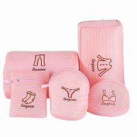 Embroidery Pink Underwear Laundry Pouch Zippered Mesh Net Socks Washing Bag Foldable Travel Portable