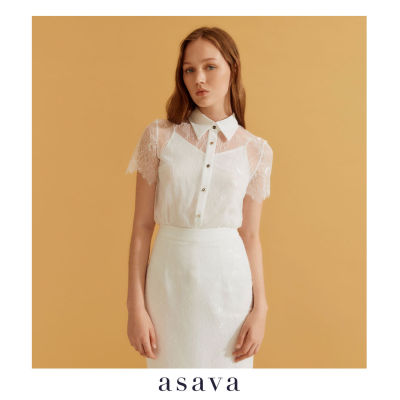 [asava ss23] Heidi Lace Blouse เสื้อผู้หญิง ผ้าลูกไม้ แขนสั้น ซับในถอดได้ แต่งกระดุมหน้า