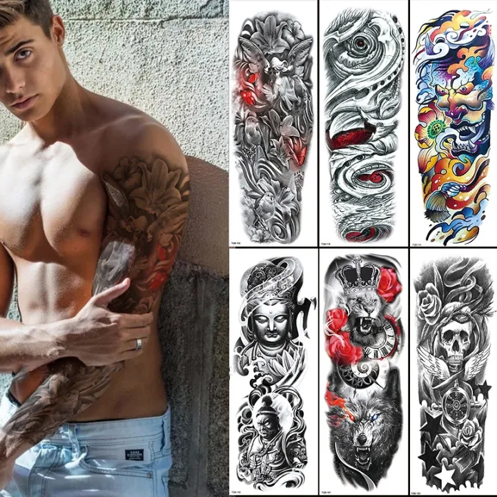 large-arm-tattoo-sticker-full-sleeve-waterproof-body-art-full-fake-tatoo-semi-permanent-tattoo-women-man-tiger-wolf-flowers-rose