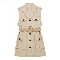 ZARAˉ Summer New Match Chatelaine Flax Blended POLO Collar Sleeveless Dress 4745021 Type Vest Coat