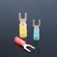 Nylon Pre-Insulated Spade Terminal Block Electrical Wire End Fork Cold Crimp Connector AWG22-10 Cable Copper Furcate Lug U Type