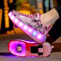 รองเท้าโรลเลอร์สเก็ตไฟ Led 2ล้อ SNEAKER Anak Laki-Laki หญิงส้นรองเท้าชาร์จด้วย USB รองเท้ากีฬากลางแจ้งบินสบายๆสำหรับเด็ก