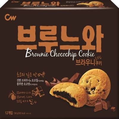 ขนมเกาหลี  บราวนี่ช็อคโกชิพ คุ๊กกี้ cw  bronoir brownie chocochip cookie 198g 12pcs cw청우브루느와198g12개입