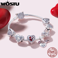 WOSTU 100% 925 เงินสเตอร์ลิง Heart Charms ลูกปัดพอดี DIY สร้อยข้อมือสร้อยคอวันแม่ของขวัญเครื่องประดับสำหรับแม่-Naoei