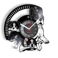 Hot sell Boston Terrier Decoration Vinyl Record Wall Clock Home Decor Puppy Dog Breed Pet Silent Non Ticking Wall Watch Dog Lover Gift