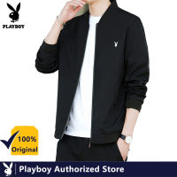 PLAYBOY เสื้อแจ็คเก็ตแขนยาวสไตล์คลาสสิกสำหรับผู้ชาย,เสื้อแจ็คเก็ตบอมเบอร์และเสื้อแจ็คเก็ตสีกรมท่าปี2021