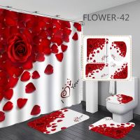 3D Print Flowers Bath Curtain Waterproof Fabric Romantic Red Rose Shower Curtain Love Heart for Valentines Day Bathroom Decor